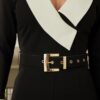 Contrast-Trim Long Sleeve Jumpsuit – Black/White