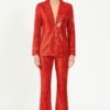 Sequin Collared Two-Piece Set with Contrast Trim