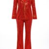 Sequin Collared Two-Piece Set with Contrast Trim