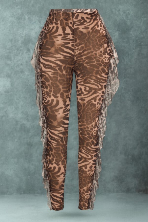 Slim High-Rise Leopard Marble Ruffle Pants
