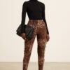 Slim High-Rise Leopard Marble Ruffle Pants
