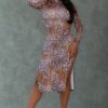 Leopard Cut-Out Midi Dress with Mock Neck