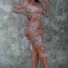 Leopard Cut-Out Midi Dress with Mock Neck