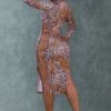 Leopard Cut-Out Midi Dress with Mock Neck