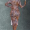 Leopard Cut-Out Midi Dress with Mock Neck