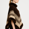 Chevron-Trim Knit Poncho with Faux-Fur Collar