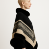 Chevron Poncho with Faux Fur Collar – Black/Tan