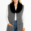 Sleeveless Wool-Blend Vest with Faux Fur Collar – Heather Grey