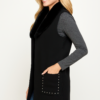 Wool-Blend Sleeveless Vest with Black Faux Fur Collar