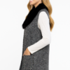 Sleeveless Wool-Blend Vest with Faux Fur Collar – Heather Grey