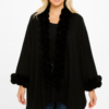 Open-Front Cape with Pom Faux Fur Trim – Ivory