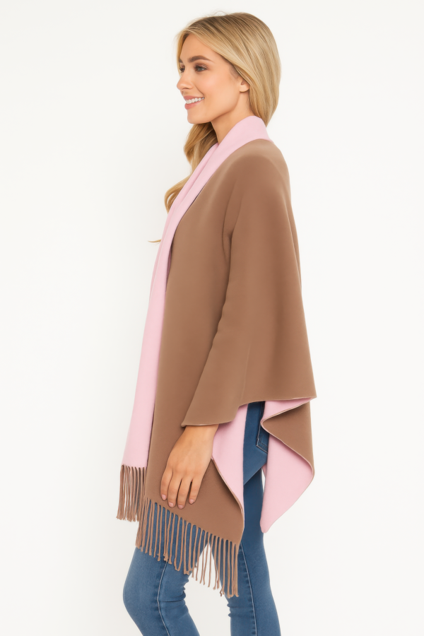 Colorblock Fringe Open Wrap – Teal & Charcoal