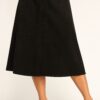 Plus Size Faux Suede A-Line Midi Skirt – Button Front