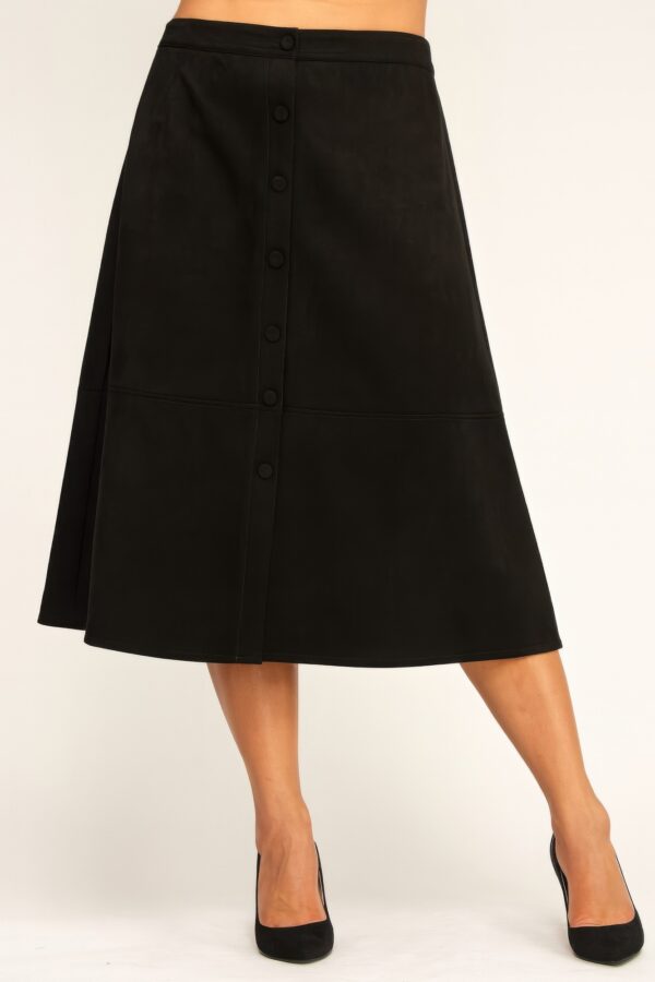 Plus Size Faux Suede A-Line Midi Skirt – Button Front