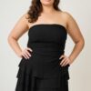 Plus Size Strapless Tiered-Ruffle Dress with Fitted Waist