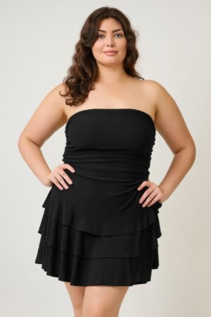 Plus Size Strapless Tiered-Ruffle Dress with Fitted Waist
