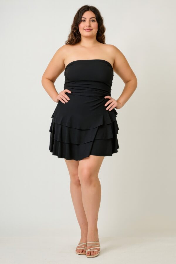 Plus Size Strapless Tiered-Ruffle Dress with Fitted Waist