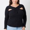 Plus Size Ribbed Cutout Long Sleeve Top – Black