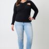 Plus Size Ribbed Cutout Long Sleeve Top – Black