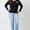 Plus Size Ribbed Cutout Long Sleeve Top – Black