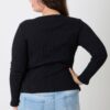 Plus Size Ribbed Cutout Long Sleeve Top – Black