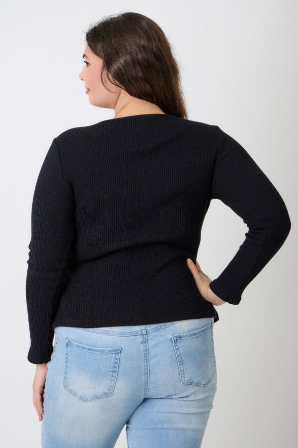 Plus Size Ribbed Cutout Long Sleeve Top – Black