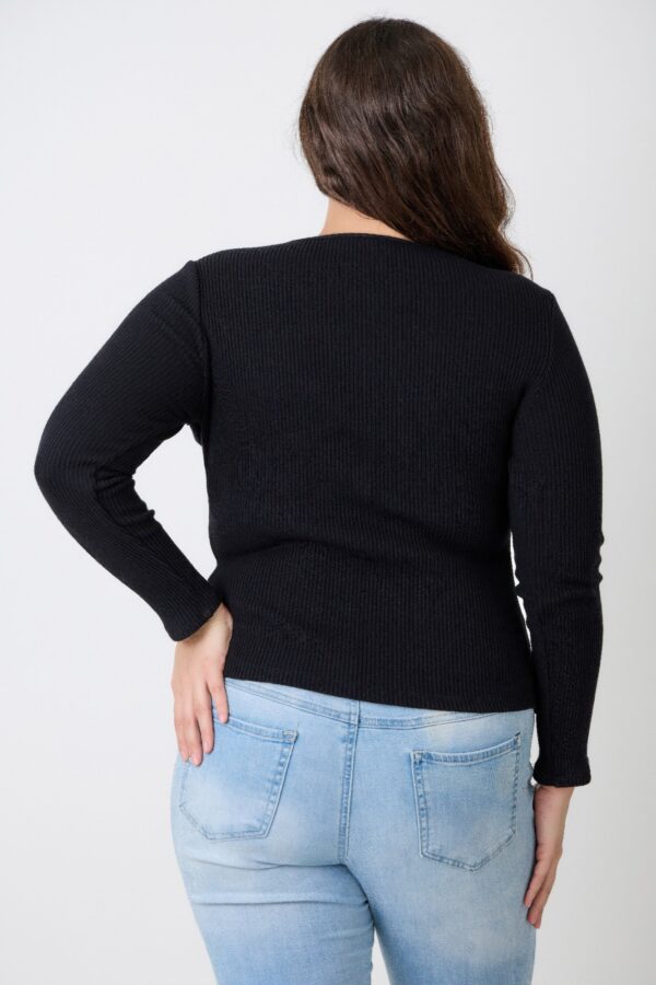Plus Size Ribbed Cutout Long Sleeve Top – Black