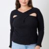 Plus Size Ribbed Cutout Long Sleeve Top – Black