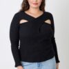 Plus Size Ribbed Cutout Long Sleeve Top – Black