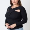 Plus Size Ribbed Cutout Long Sleeve Top – Black
