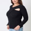Plus Size Ribbed Cutout Long Sleeve Top – Black