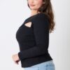 Plus Size Ribbed Cutout Long Sleeve Top – Black