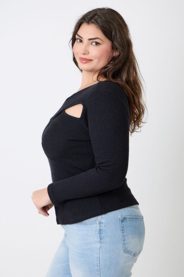 Plus Size Ribbed Cutout Long Sleeve Top – Black