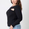 Plus Size Ribbed Cutout Long Sleeve Top – Black