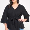 Plus Size Wrap Tie-Waist Jacket – Black