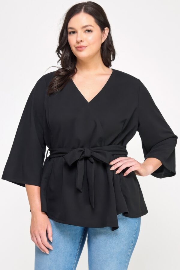 Plus Size Wrap Tie-Waist Jacket – Black