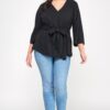 Plus Size Wrap Tie-Waist Jacket – Black