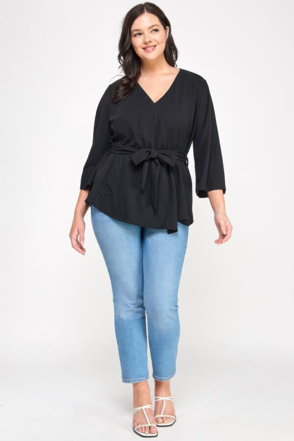 Plus Size Wrap Tie-Waist Jacket – Black