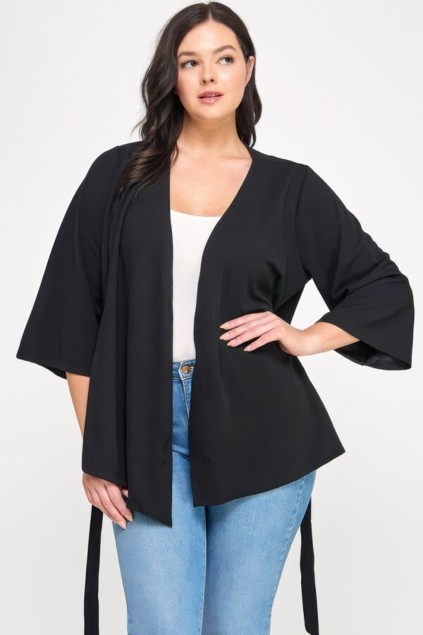 Plus Size Wrap Tie-Waist Jacket – Black