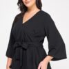 Plus Size Wrap Tie-Waist Jacket – Black