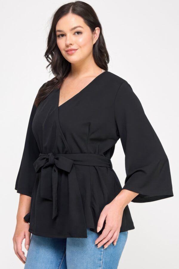 Plus Size Wrap Tie-Waist Jacket – Black