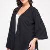 Plus Size Wrap Tie-Waist Jacket – Black