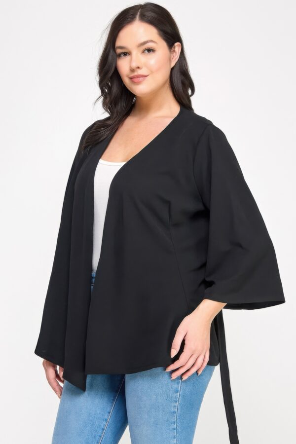 Plus Size Wrap Tie-Waist Jacket – Black