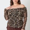 Plus Size Leopard Off-the-Shoulder Blouse with Ruched Neckline