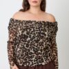 Plus Size Leopard Off-the-Shoulder Blouse with Ruched Neckline