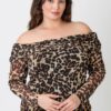 Plus Size Leopard Off-the-Shoulder Blouse with Ruched Neckline