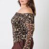 Plus Size Leopard Off-the-Shoulder Blouse with Ruched Neckline