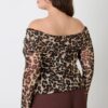 Plus Size Leopard Off-the-Shoulder Blouse with Ruched Neckline