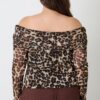 Plus Size Leopard Off-the-Shoulder Blouse with Ruched Neckline