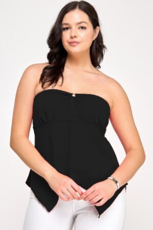 Plus Size Strapless O-Ring Top with Shark-Bite Hem